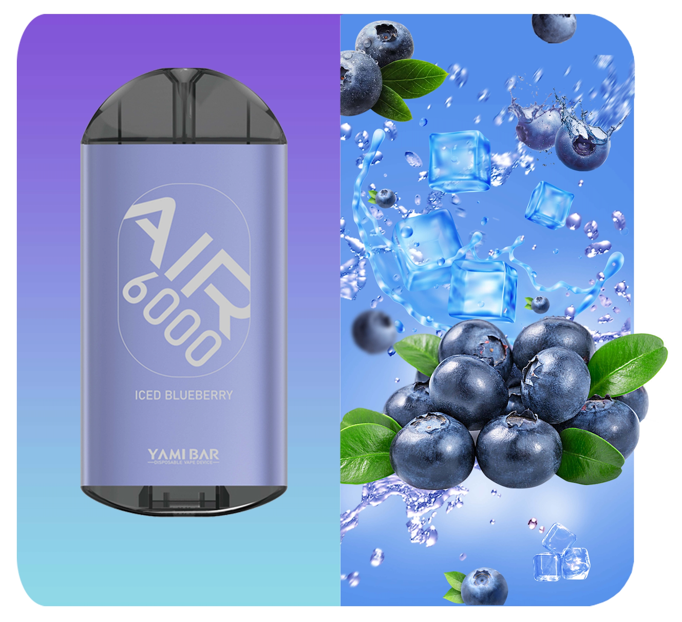 YAMI BAR AIR 6000 puffs Disposable Vape Device 550mAh recharge 14ml  Iced Blueberry