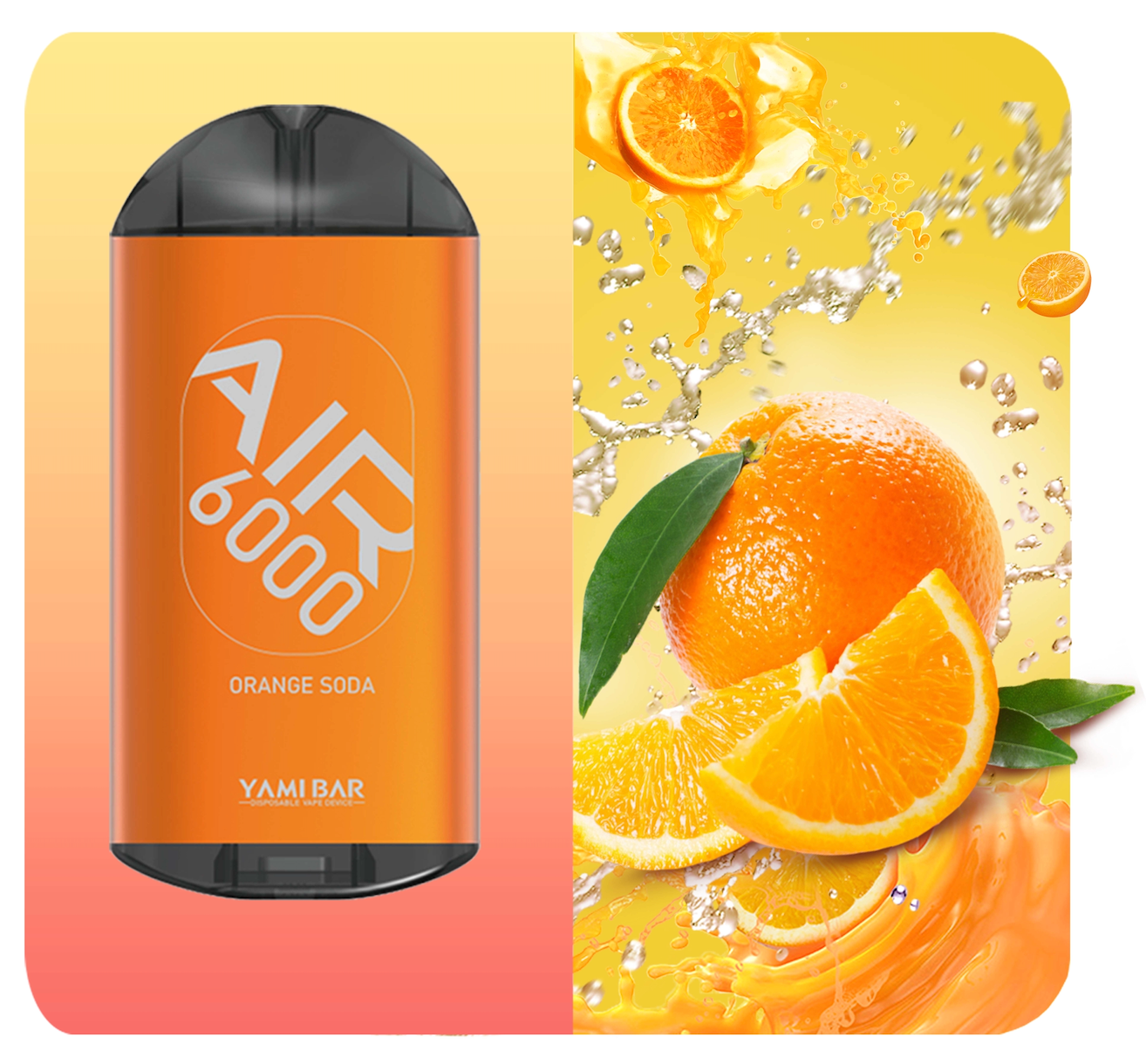 YAMI BAR AIR 6000 puffs Disposable Vape Device 550mAh recharge 14ml  Orange Soda