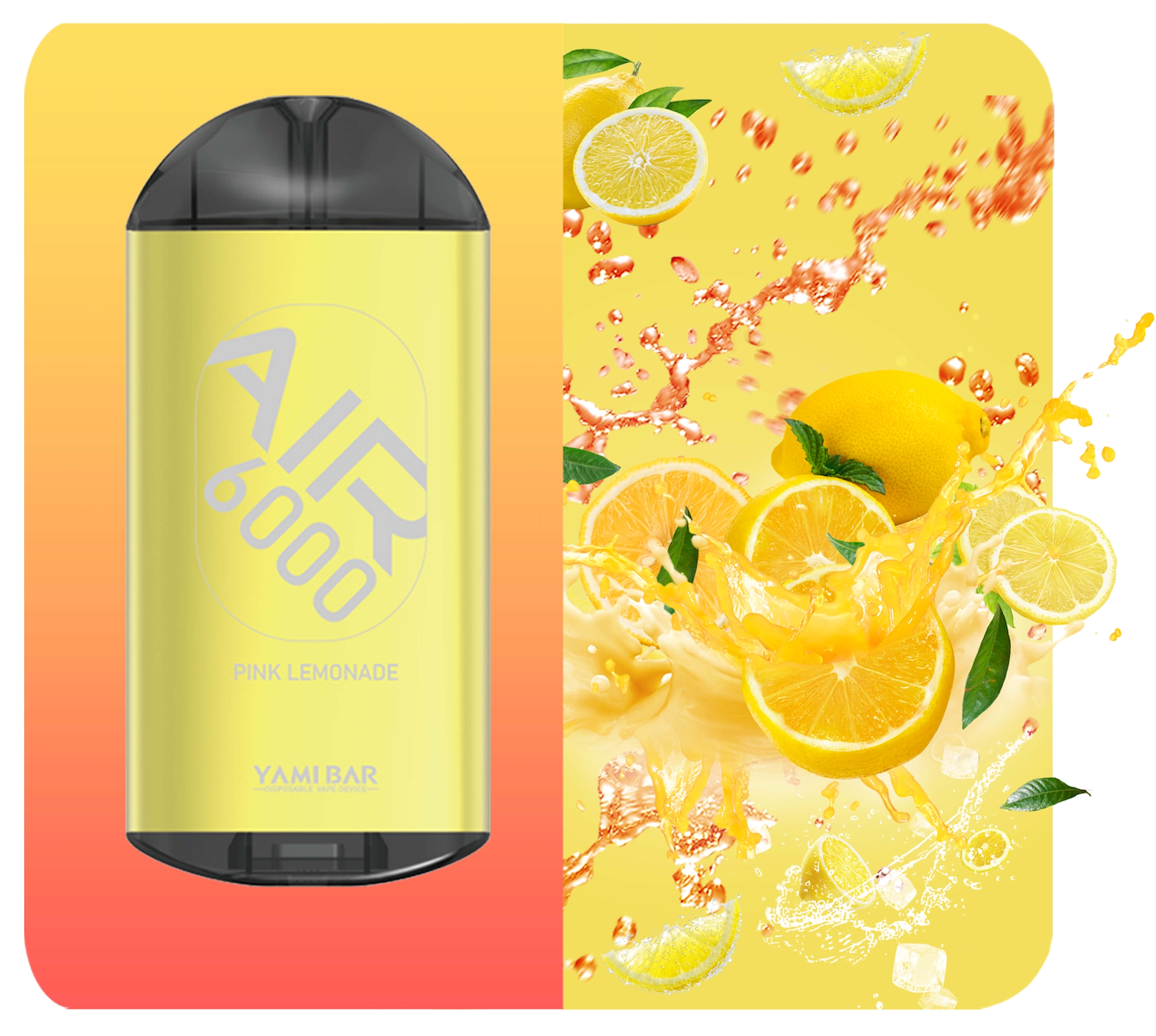 YAMI BAR AIR 6000 puffs Disposable Vape Device 550mAh recharge 14ml  Pink Lemonade