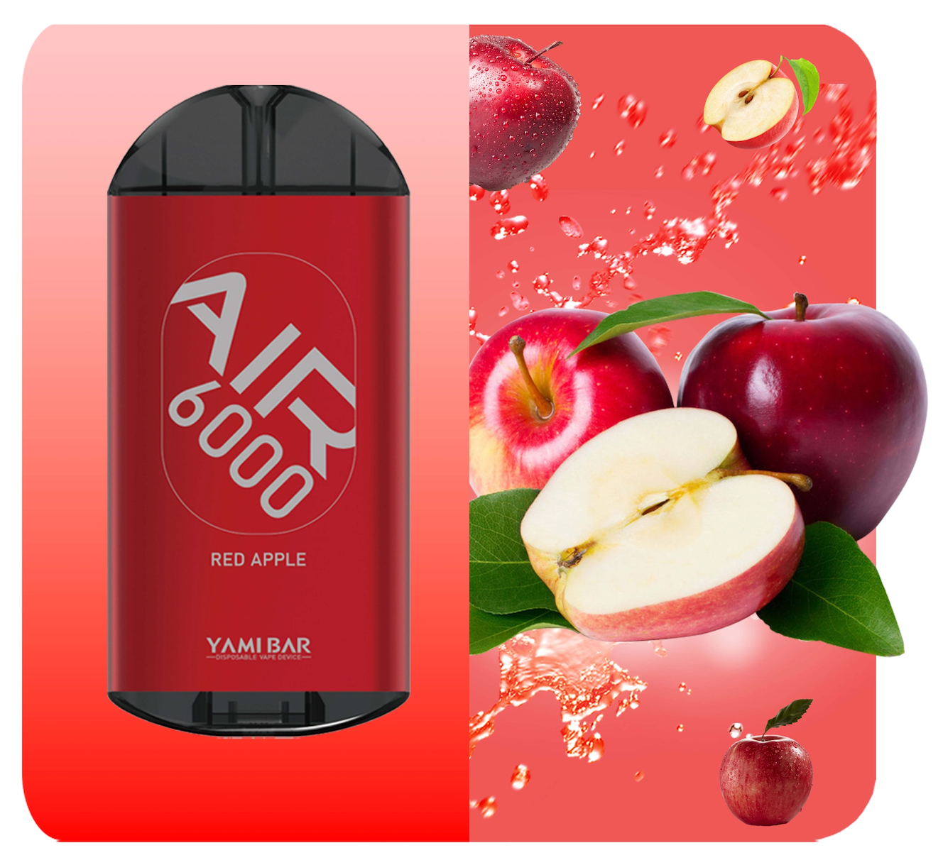 YAMI BAR AIR 6000 puffs Disposable Vape Device 550mAh recharge 14ml  Red Apple