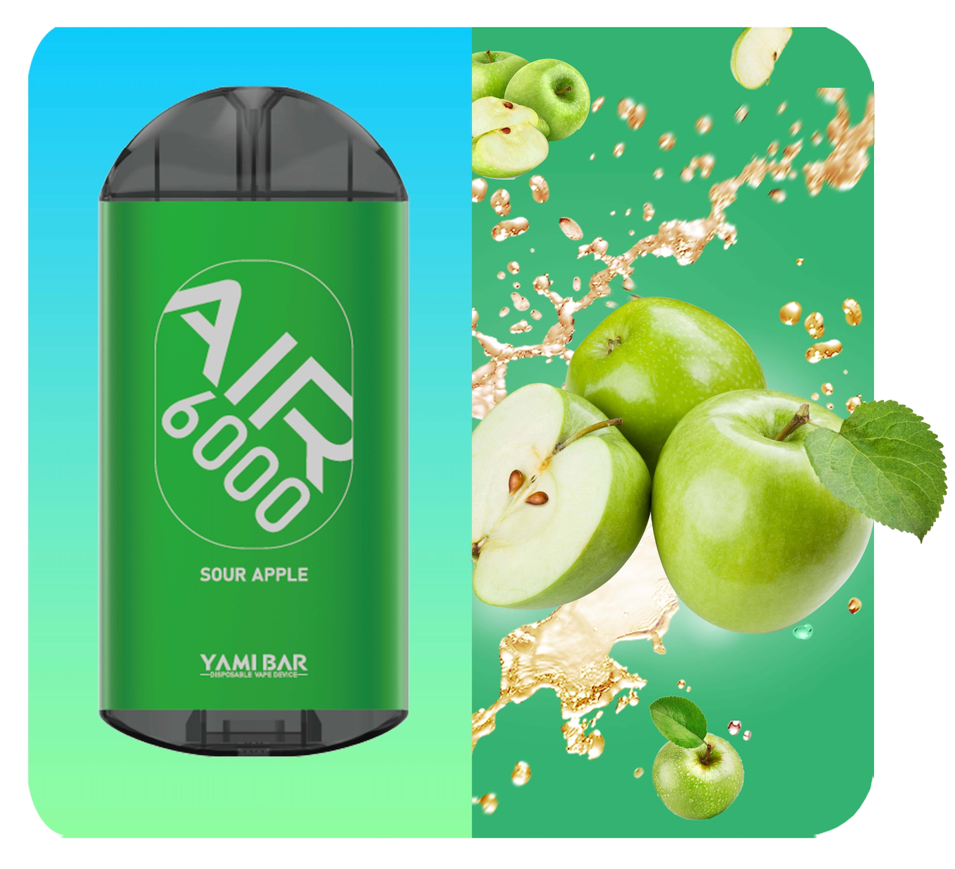 YAMI BAR AIR 6000 puffs Disposable Vape Device 550mAh recharge 14ml  Sour Apple